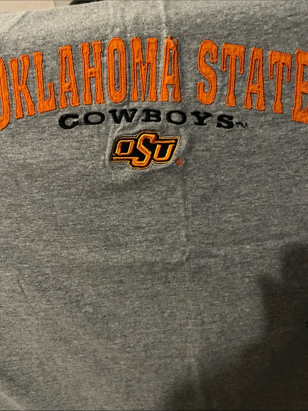 Oklahoma State Cowboys Gray Short Sleeve Tee with Orange Embroidery